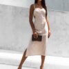 Krémové elegantní šaty MELIAN s průstřihy - Image 3