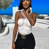 Krémový elegantní krajkovaný crop top SANTLES Velikost: ONESIZE - Image 2