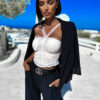 Krémový elegantní krajkovaný crop top SANTLES Velikost: ONESIZE - Image 3
