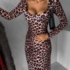 Leopardí vypasované šaty KOTILDA s dlouhým rukávem Velikost: ONESIZE - Image 2