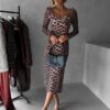 Leopardí vypasované šaty KOTILDA s dlouhým rukávem Velikost: ONESIZE - Image 3