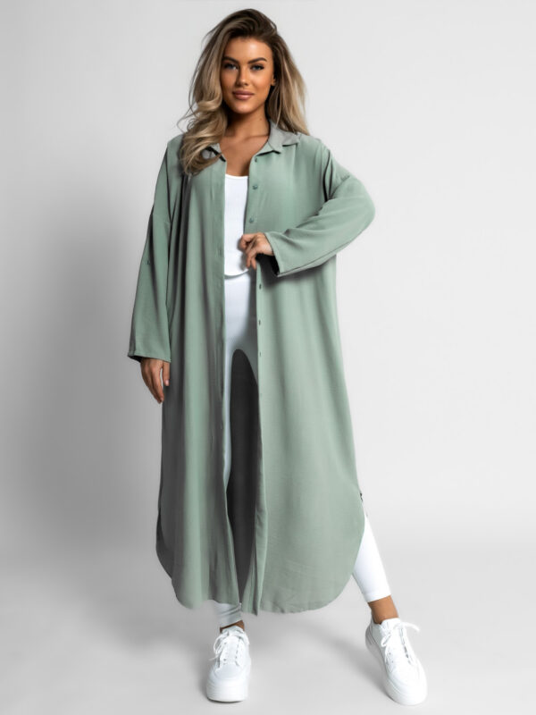 Mentolové basic dlouhé košilové šaty NESSY Velikost: ONESIZE
