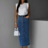 Modrá dlouhá džínová denim sukně AUGUSTYN s knoflíky Velikost: M - Image 2