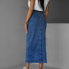 Modrá dlouhá džínová denim sukně AUGUSTYN s knoflíky Velikost: M - Image 3
