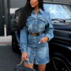 Modré denim šaty ORCHID s dlouhým rukávem Velikost: L - Image 3