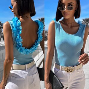 Modré elegantní body WOLMANDY s kytičkami Velikost: M/L