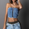 Modrý džínový crop top LINTONI se zipem Velikost: M/L - Image 2