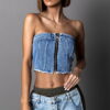 Modrý džínový crop top LINTONI se zipem Velikost: M/L - Image 3