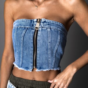 Modrý džínový crop top LINTONI se zipem Velikost: M/L