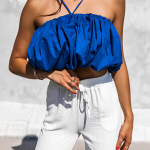 Modrý řasený crop top MONTEREY