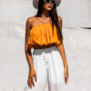 Oranžový řasený crop top MONTEREY - Image 3