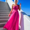 Růžové elegantní šaty BEATRICE s vázáním - Image 3