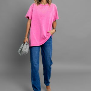 Růžové třpytivé oversize tričko NOEMI s kamínky Velikost: M/L