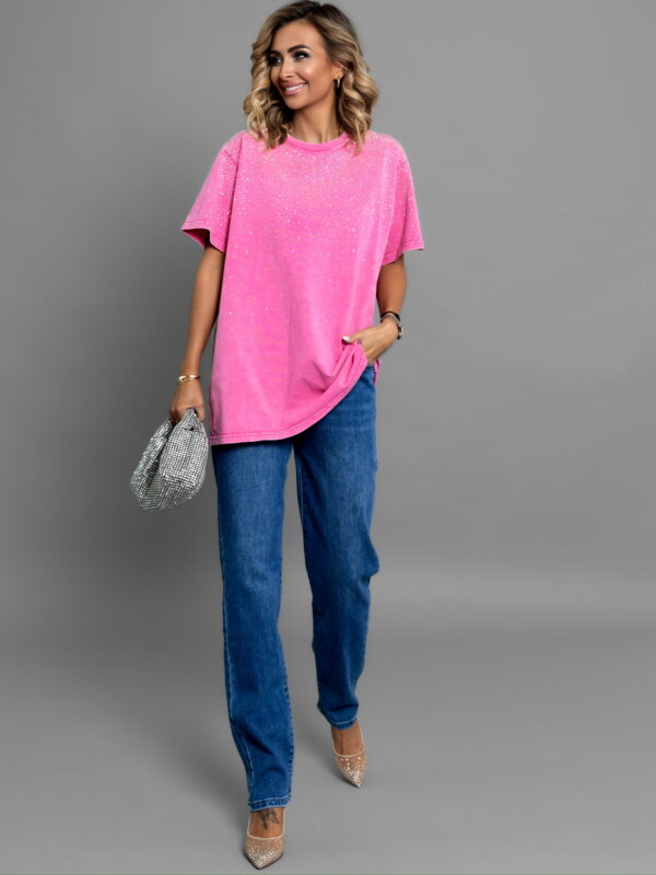 Růžové třpytivé oversize tričko NOEMI s kamínky Velikost: M/L