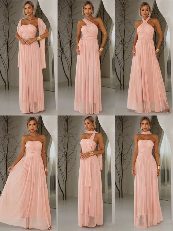 Růžové tylové dlouhé šaty BOLEMIR s vlečkou Velikost: ONESIZE
