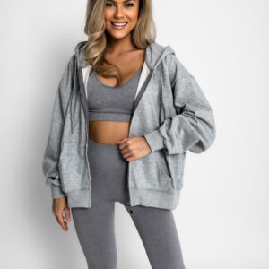 Šedá basic bavlněná mikina s kapucí OUTUBRO na zip Velikost: ONESIZE