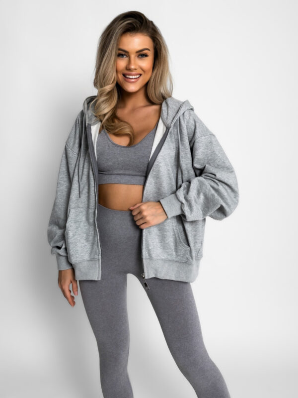 Šedá basic bavlněná mikina s kapucí OUTUBRO na zip Velikost: ONESIZE