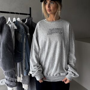 Šedá oversize bavlněná mikina MEGGI s nápisem Velikost: ONESIZE