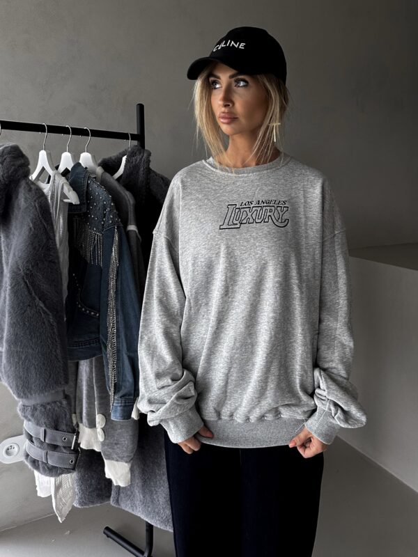 Šedá oversize bavlněná mikina MEGGI s nápisem Velikost: ONESIZE