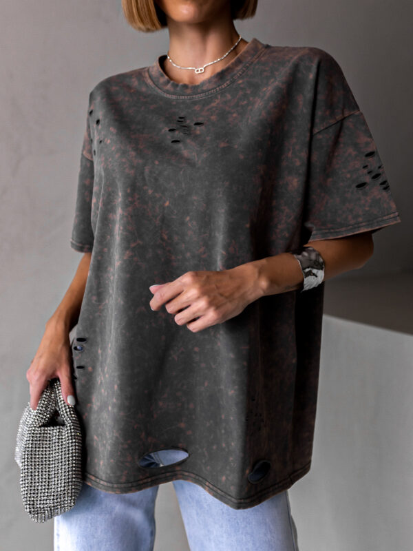 Šedé oversize trhané triko BERATI Velikost: ONESIZE