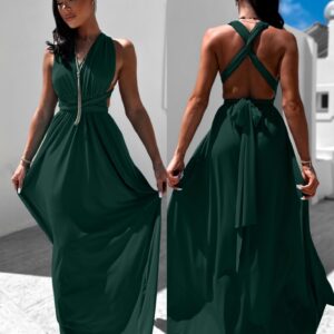Smaragdové elegantní šaty BEATRICE s vázáním Velikost: ONESIZE