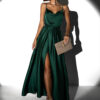 Smaragdové lesklé elegantní šaty YASMINE s rozparkem Velikost: ONESIZE - Image 3