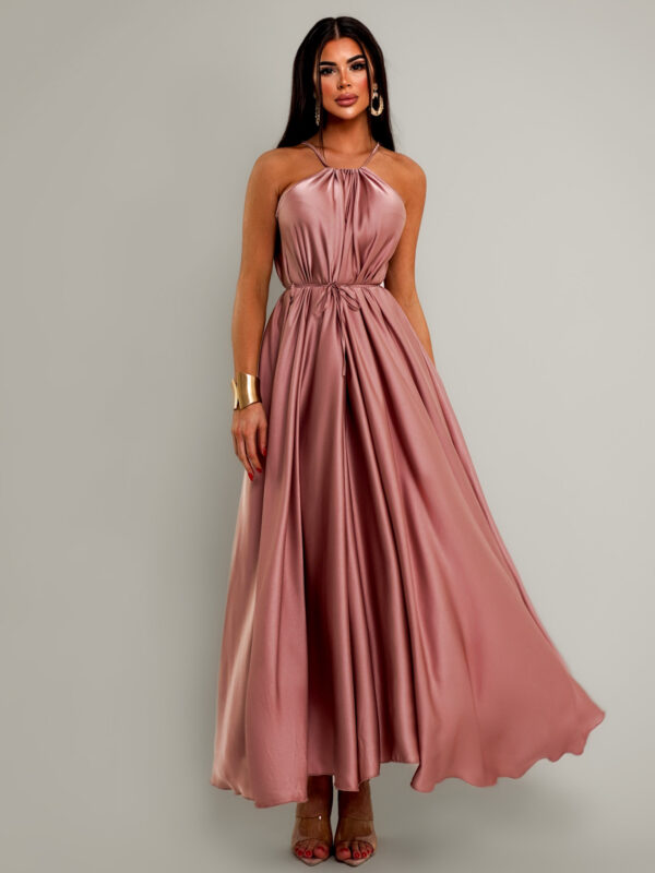 Starorůžové dlouhé lesklé elegantní šaty MADES se zavazováním Velikost: ONESIZE