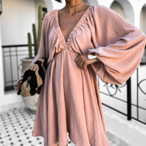 Starorůžové krátké boho šaty RANGE s výstřihem do V Velikost: ONESIZE