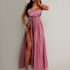Starorůžové lesklé elegantní šaty YASMINE s rozparkem Velikost: ONESIZE - Image 3