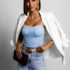 Světle modrý elegantní crop top TOPAZ - Image 2