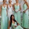 Světle zelené plisované dlouhé šaty SUNLOVE pro družičky Velikost: ONESIZE - Image 3