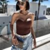 Tmavě hnědý crop top CLEARUS bez ramínek Velikost: ONESIZE - Image 2