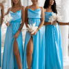 Tyrkysové lesklé elegantní šaty JOSEPHINE s rozparkem Velikost: ONESIZE - Image 3