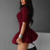 Vínové balónové mini šaty QIANY Velikost: M/L - Image 3
