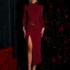 Vínové elegantní elastické dlouhé šaty KAJSA se sponou Velikost: M/L - Image 3