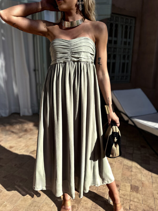 Zelené áčkové boho šaty AUTEREL bez ramínek Velikost: ONESIZE