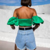 Zelený elegantní crop top DENNER s rukávy - Image 2