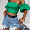 Zelený elegantní crop top DENNER s rukávy - Image 3