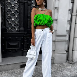 Zelený řasený crop top MONTEREY