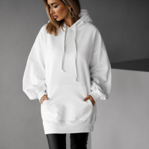 Bílá oversize dlouhá mikina CRUZY s kapucí Velikost: ONESIZE