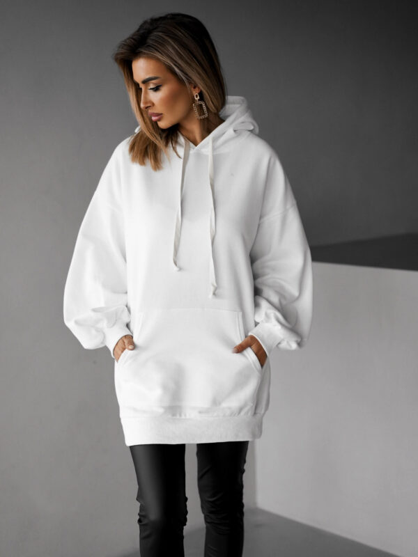 Bílá oversize dlouhá mikina CRUZY s kapucí Velikost: ONESIZE