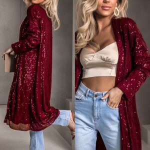 Bordó třpytivý cardigan YURIDIA s flitry Velikost: ONESIZE