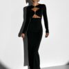 Černé elegantní elastické šaty JIREN s průstřihy Velikost: ONESIZE - Image 2