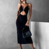 Černé elegantní midi šaty RUOXI s průstřihy Velikost: ONESIZE - Image 2