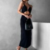 Černé elegantní midi šaty RUOXI s průstřihy Velikost: ONESIZE - Image 3