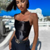 Černý lesklý elegantní top LUXERO se stříbrnými ramínky Velikost: M/L - Image 3