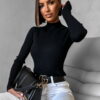 Černý žebrovaný elegantní svetřík CLOELIA Velikost: ONESIZE - Image 3