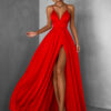 Červené dlouhé elegantní šaty LAENOR s výstřihem Velikost: ONESIZE - Image 2