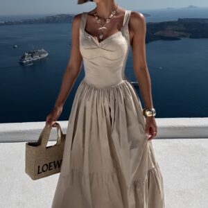 Béžové bavlněné dlouhé letní šaty FLOTTY Velikost: ONESIZE