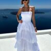 Bílé 100% bavlna dlouhé elegantní šaty ELYRA s volány Velikost: ONESIZE - Image 3